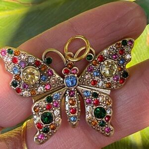 GUCCI Gold-Tone Multicolor Crystal Butterfly Pendant Necklace – Women Jewelry